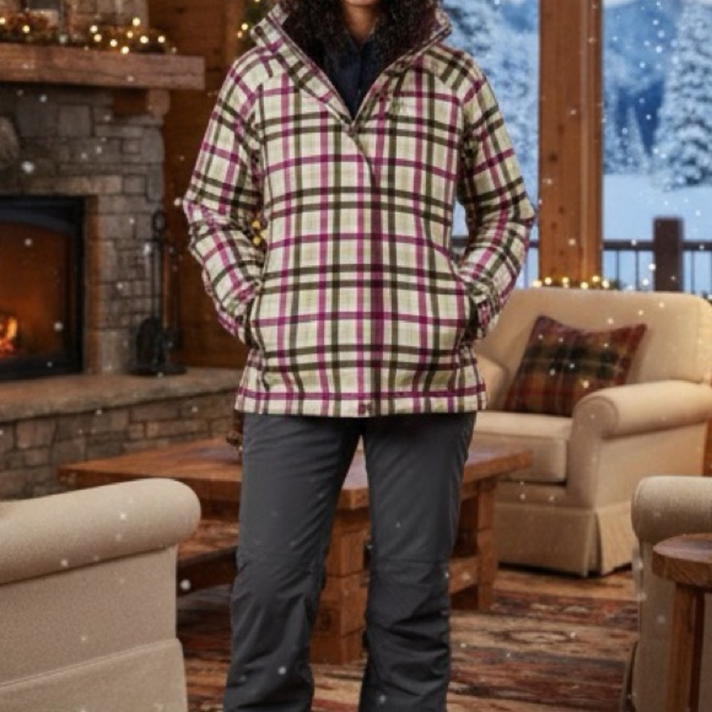 “Roxy Women’s Ski Jacket Size S • Plaid Hoodie Insulated Snowboard Coat”